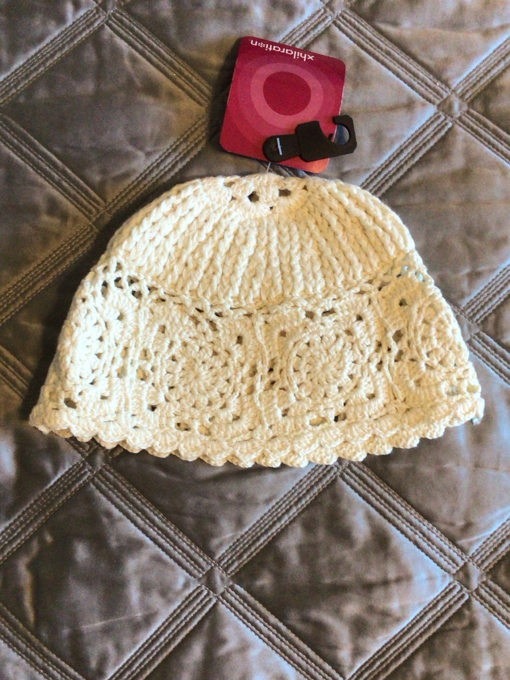 Xhilaration Cream Crochet Floral Beanie skull cap, bohemian style